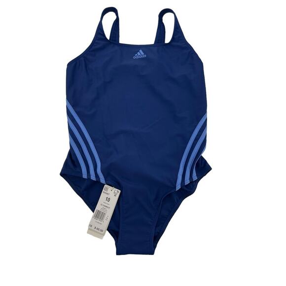 Adidas Women's Standard 3-Stripes Swimsuit One Piece in Dark Blue/Blue Burst 10 - Picture 1 of 9